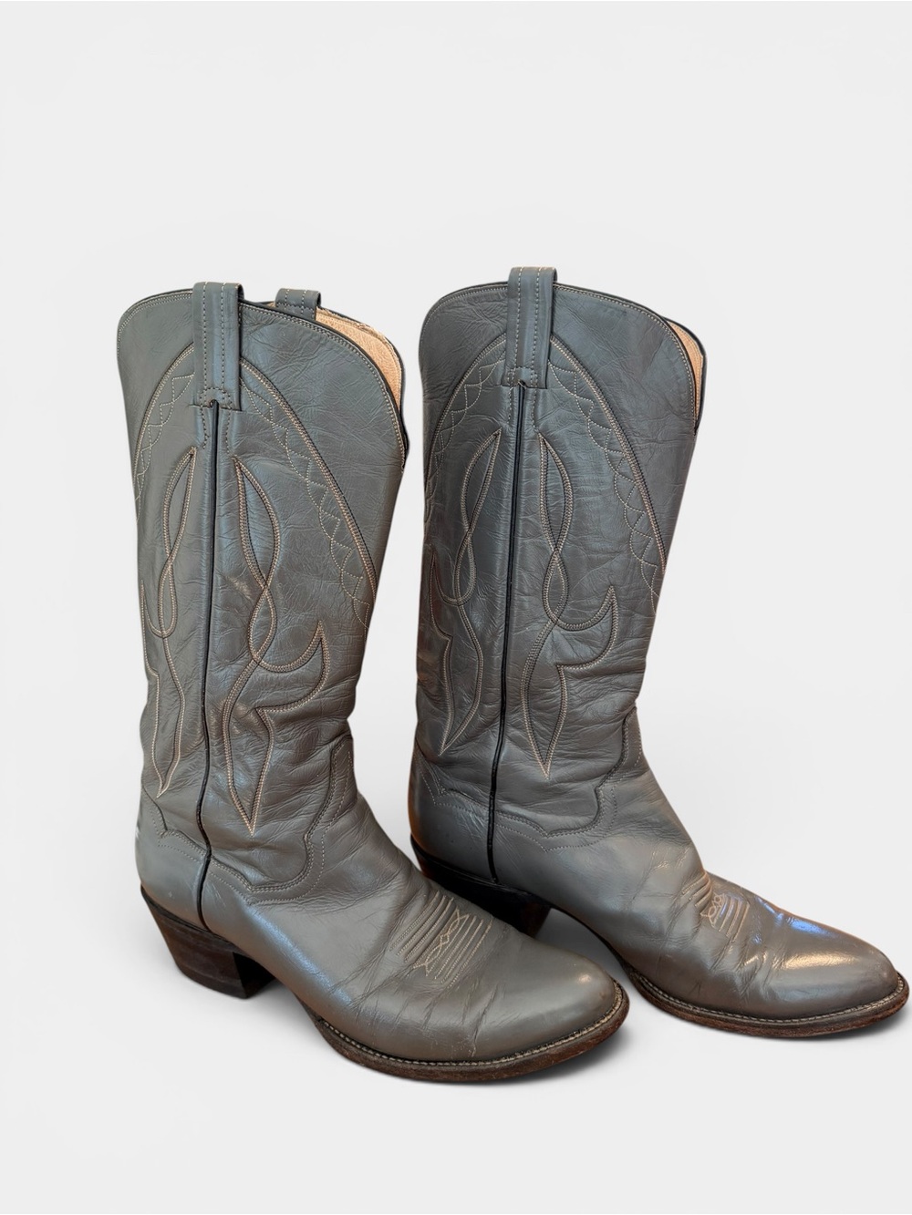 Vintage Panhandle Slim Gray Leather Western Cowboy Boots Made in Mexico Men 9D